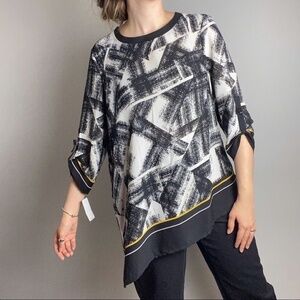 NWT black white light weight scarf top 3/4 sleeve blouse